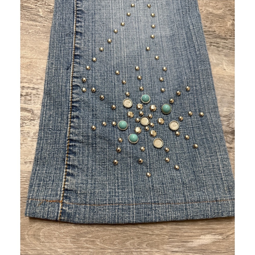 VTG Y2k Med Wash Straight Jeans Womens Studded McBling Denim Rodeo 13/14 Petite - Picture 2 of 10